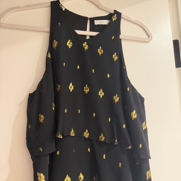 A.L.C. High Neck Black and Gold Sleeveless Silk Top - Picture 4 of 6